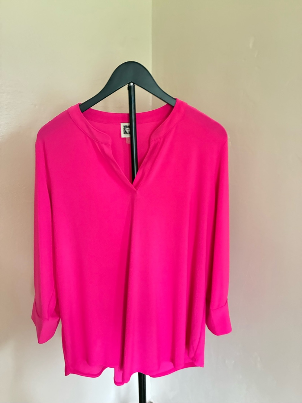 Anne Klein V-Neck Tunic Blouse in Hot Pink